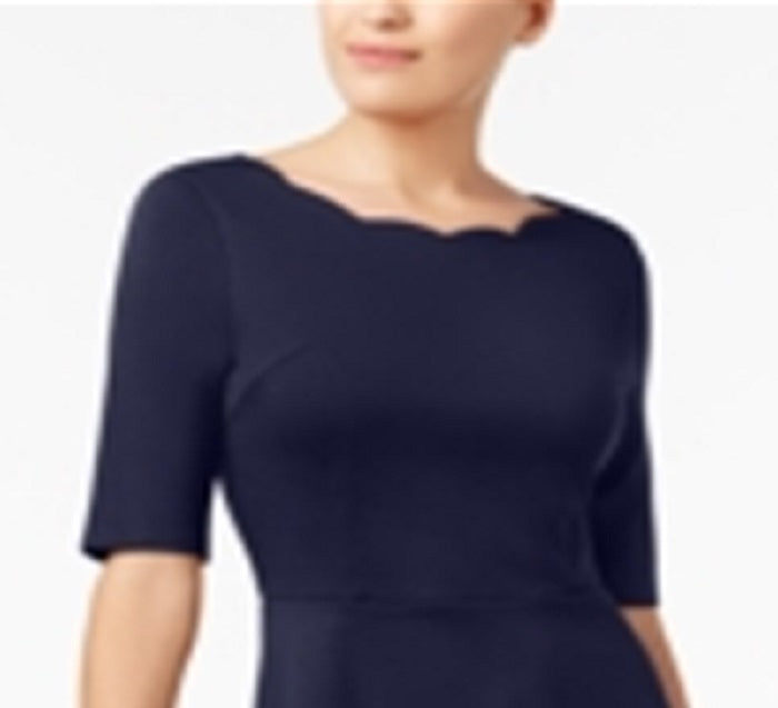 Vestido Monteau Feminino com Decote Recortado e Ajuste Flare Azul Tamanho Pequeno Grande