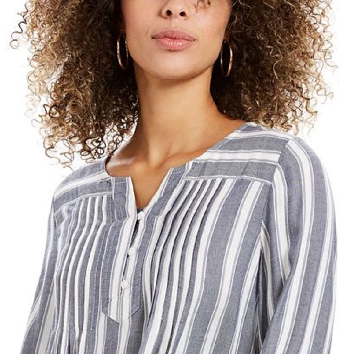 Blusa listrada franzida feminina Style &amp; Co, azul, tamanho médio