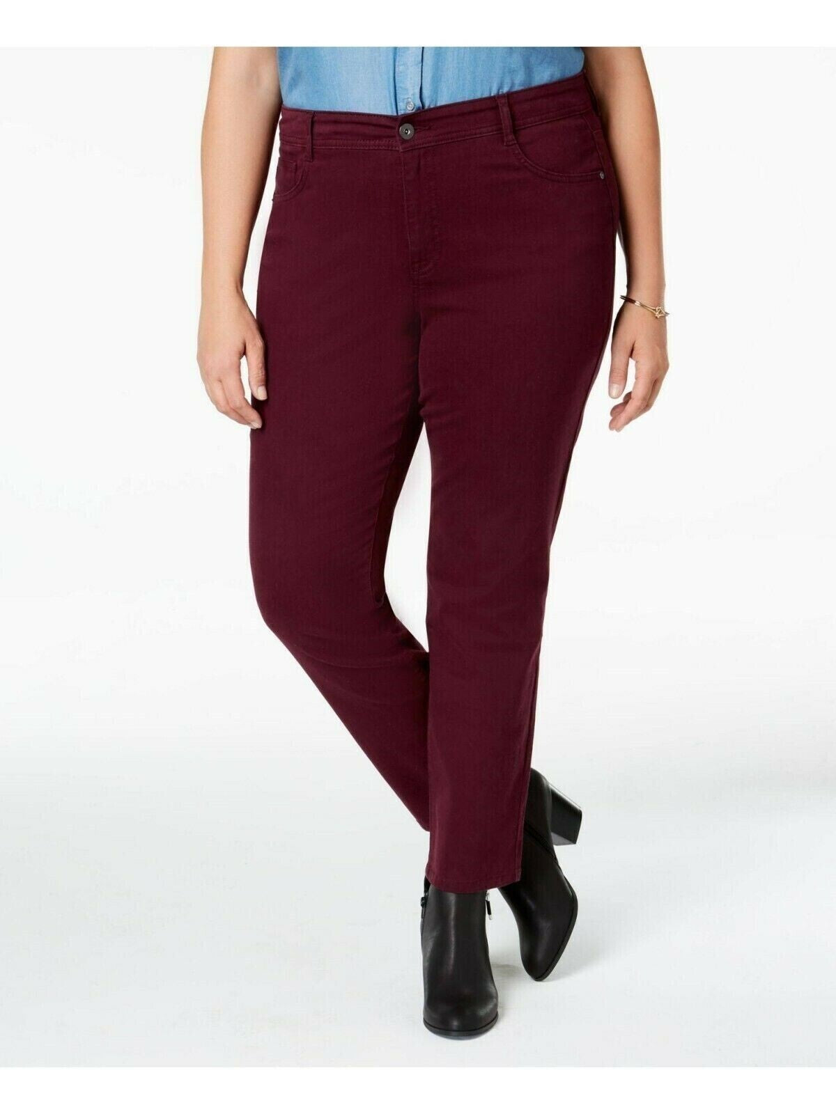 Jeans feminino estilo &amp; co com controle de barriga, perna justa, roxo, tamanho 14, pequeno