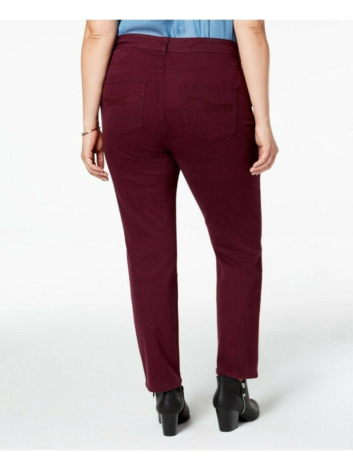 Jeans feminino estilo &amp; co com controle de barriga, perna justa, roxo, tamanho 14, pequeno