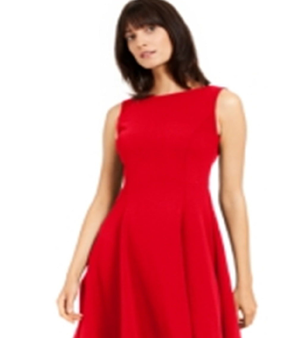 Vestido Calvin Klein Feminino Illusion Trim Fit Flare Vermelho Tamanho 14