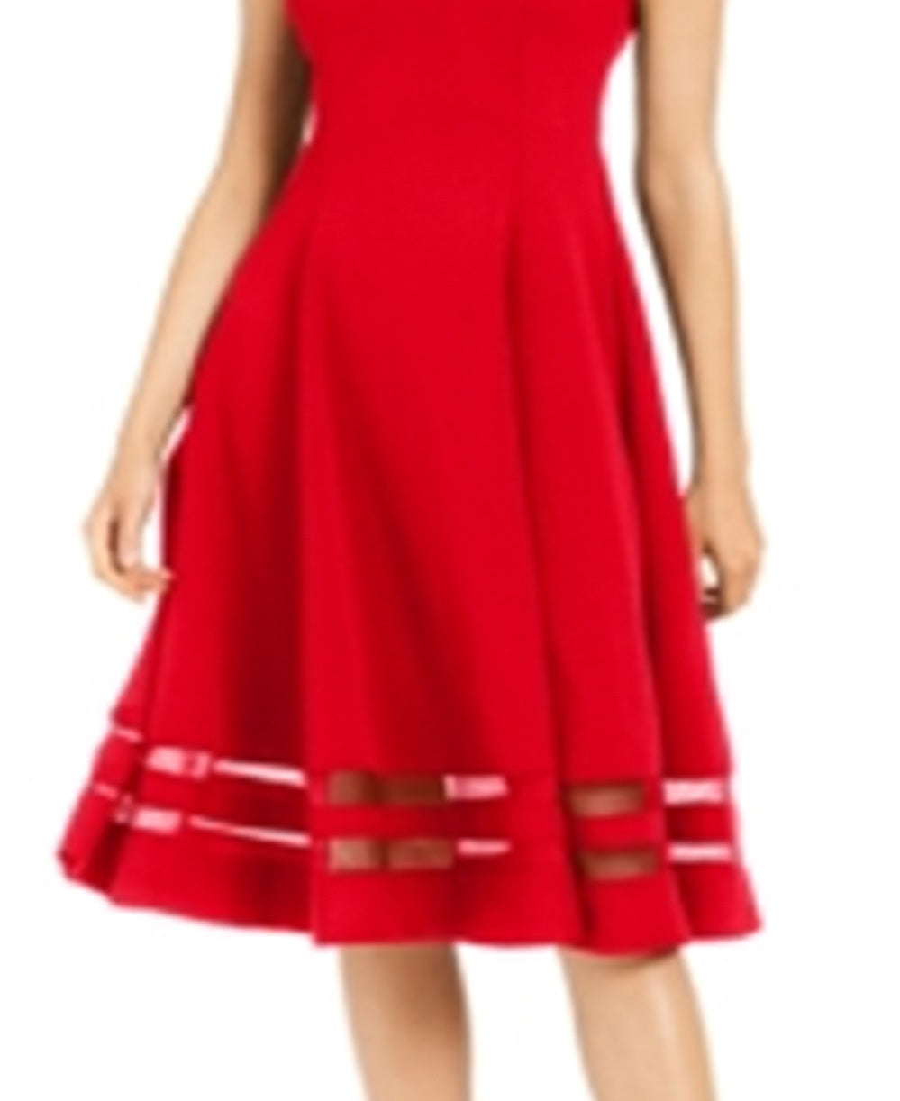 Vestido Calvin Klein Feminino Illusion Trim Fit Flare Vermelho Tamanho 14