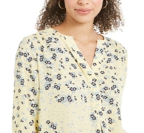 Blusa Maria com estampa floral feminina Charter Club, amarela, tamanho X-S