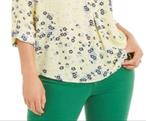 Blusa Maria com estampa floral feminina Charter Club, amarela, tamanho X-S