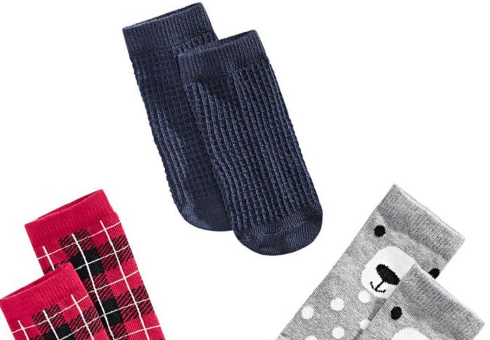 Meias First Impressions Baby Plaid / Grid / Bear 3 pares, vermelhas, tamanho 12-24