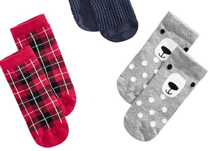 Meias First Impressions Baby Plaid / Grid / Bear 3 pares, vermelhas, tamanho 12-24