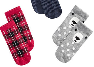 Meias First Impressions Baby Plaid / Grid / Bear 3 pares, vermelhas, tamanho 12-24
