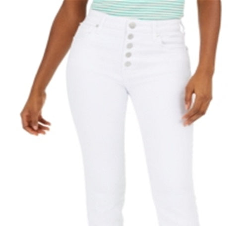 Calça jeans feminina Greene St. Denim com botões e perna reta, branca, tamanho 31