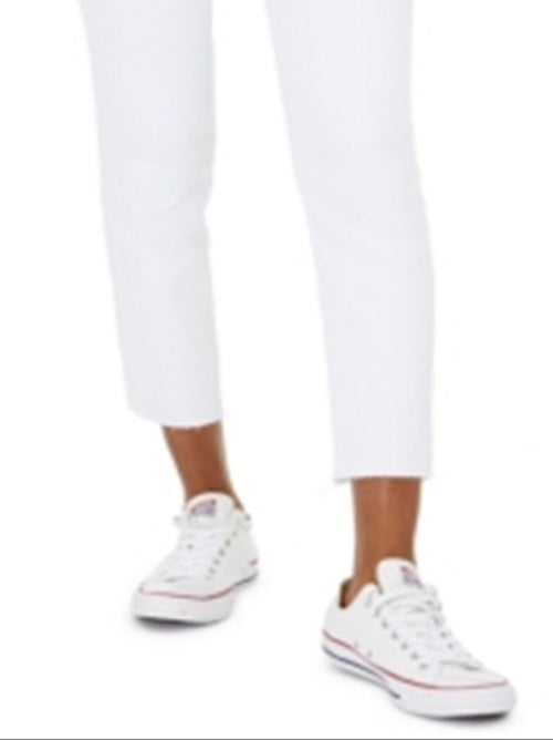Calça jeans feminina Greene St. Denim com botões e perna reta, branca, tamanho 31