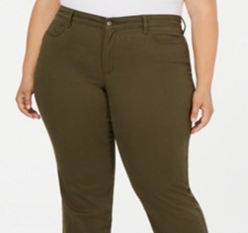 Calça jeans feminina Charter Club Plus Tummy Slimming Super Stretch com perna reta, verde, tamanho 22W