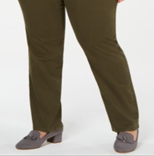 Calça jeans feminina Charter Club Plus Tummy Slimming Super Stretch com perna reta, verde, tamanho 22W