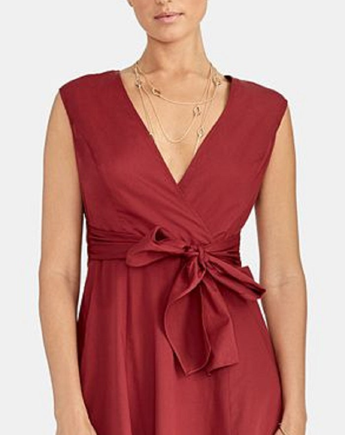 Vestido feminino Rachel Roy sem mangas com decote em V e comprimento até o joelho, tamanho 8, vermelho