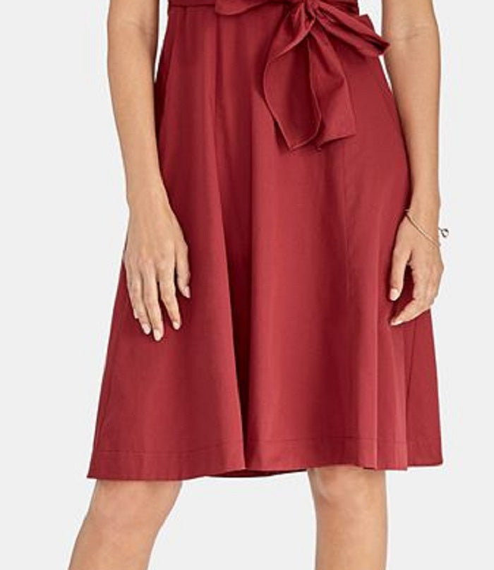 Vestido feminino Rachel Roy sem mangas com decote em V e comprimento até o joelho, tamanho 8, vermelho