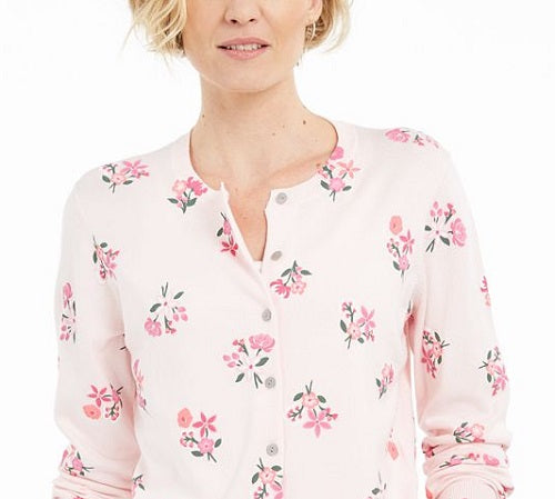 Karen Scott Cardigan feminino estampado com botões frontais rosa tamanho pequeno P
