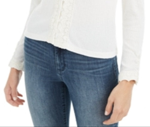 Top American Rag Junior com botões frontais e acabamento em renda, branco, tamanho médio