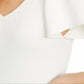 Suéter feminino com decote em V e mangas bufantes da INC International Concepts, branco, tamanho P