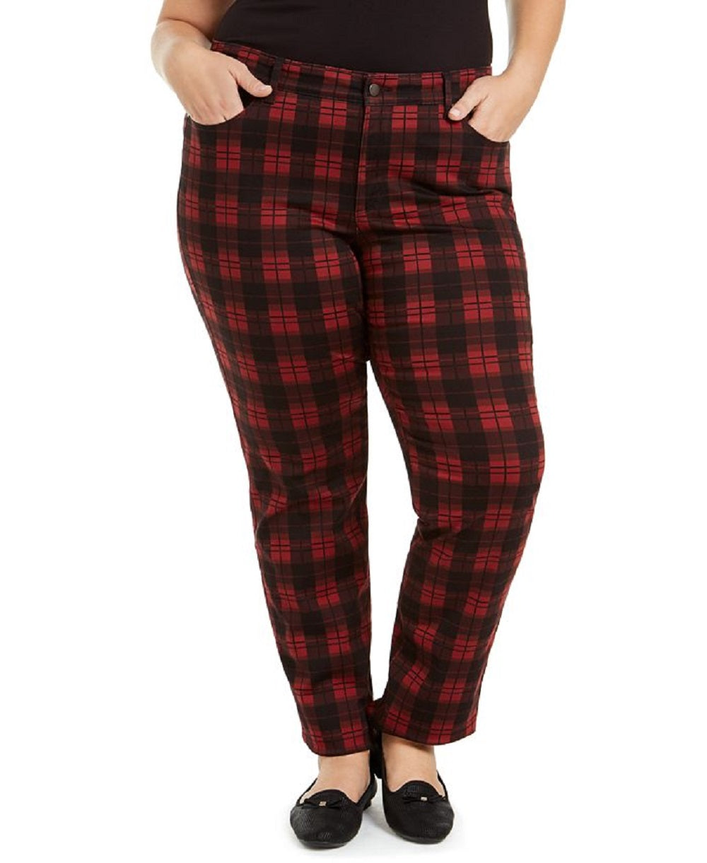 Calça jeans feminina plus size xadrez com controle de barriga Charter Club, preta, tamanho 22W