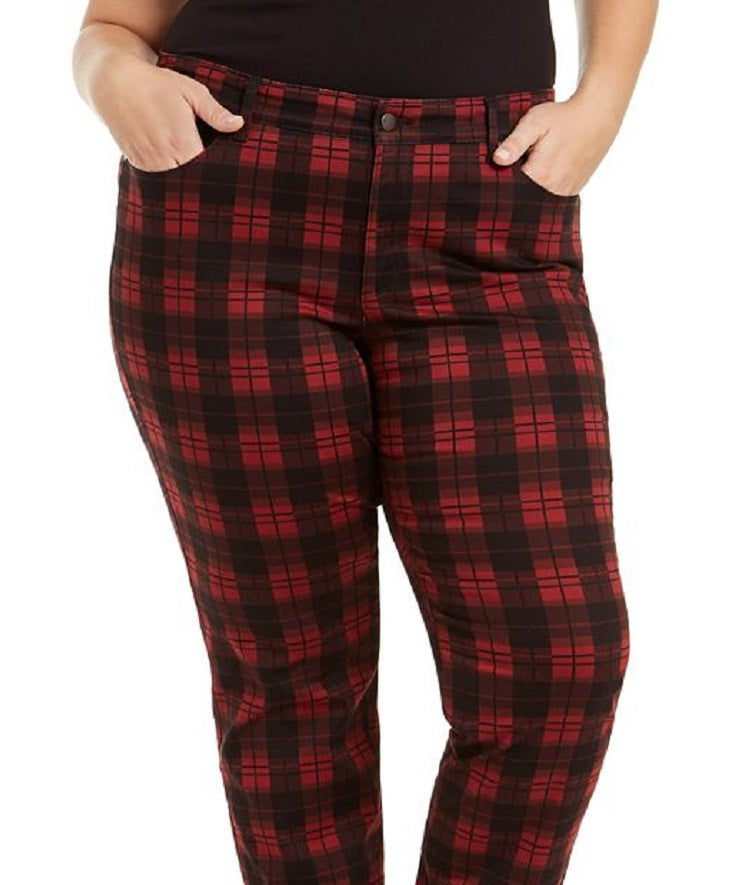 Calça jeans feminina plus size xadrez com controle de barriga Charter Club, preta, tamanho 22W