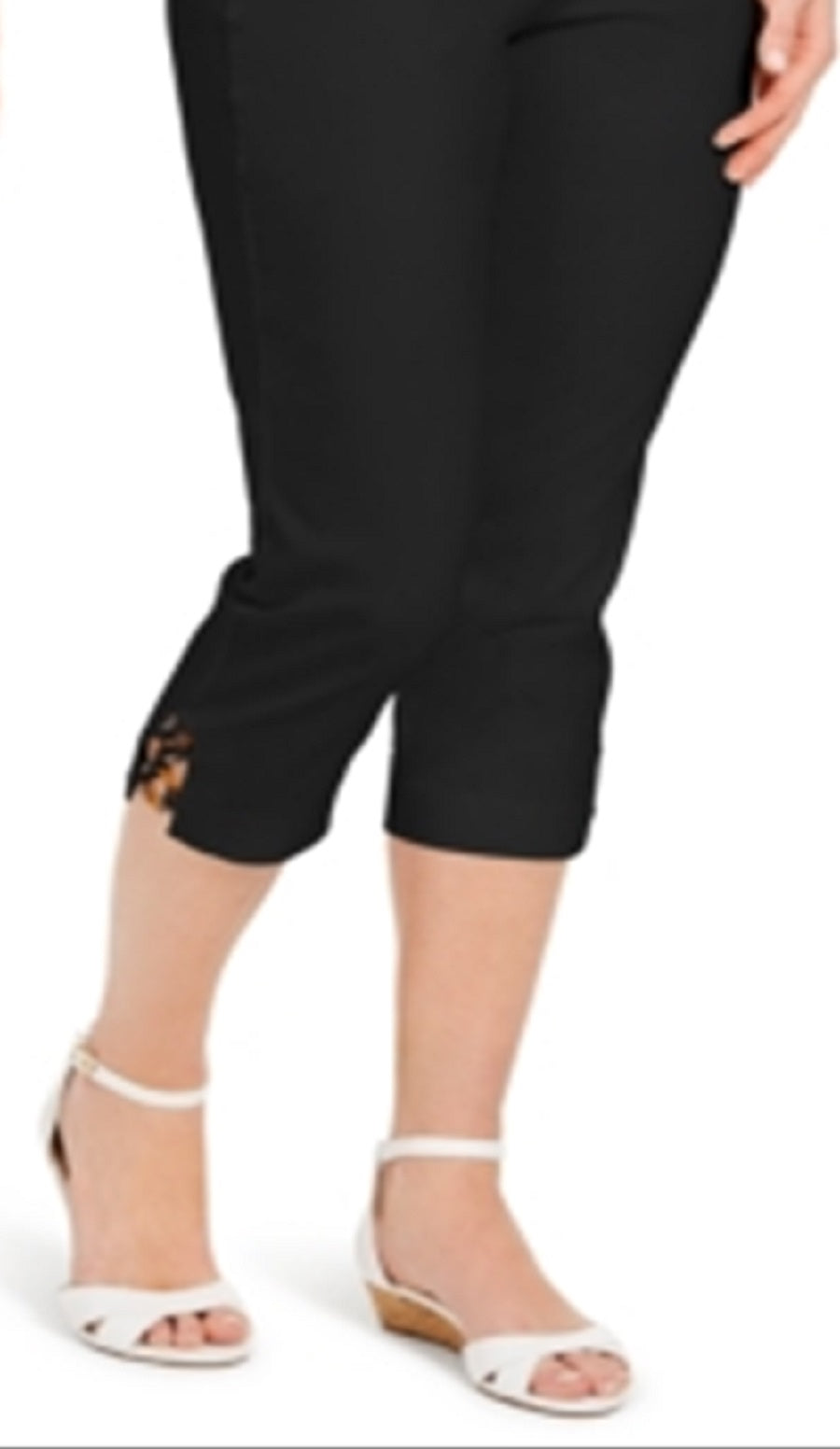 Calça Capri Feminina JM Collection com Controle de Barriga e Visual Tartaruga, Preta, Tamanho P