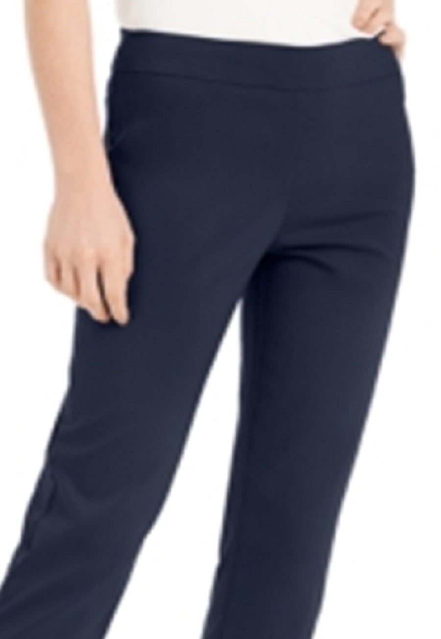 Calça feminina com acabamento em hardware e controle de barriga JM Collection, azul, tamanho X-S