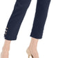 Calça feminina com acabamento em hardware e controle de barriga JM Collection, azul, tamanho X-S