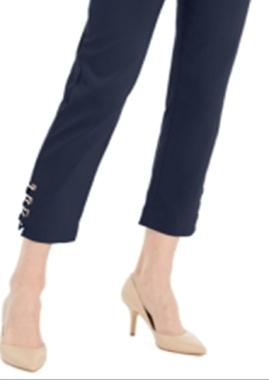 Calça feminina com acabamento em hardware e controle de barriga JM Collection, azul, tamanho X-S