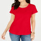 Camiseta feminina de algodão com gola redonda, tamanho grande, vermelha, estilo &amp; co