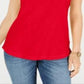 Camiseta feminina de algodão com gola redonda, tamanho grande, vermelha, estilo &amp; co
