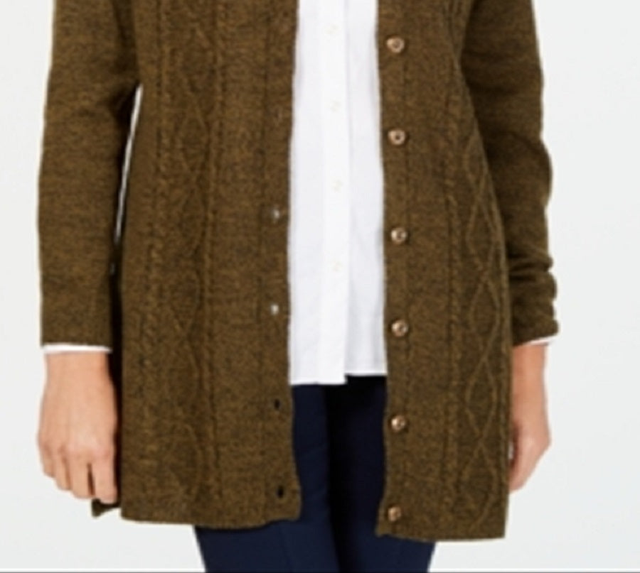 Karen Scott Cardigan Duster Feminino com Botões Frontais Verde Tamanho Pequeno