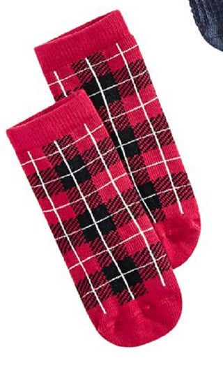 First Impressions Baby Plaid / Grid / Bear 3 pares de meias vermelhas tamanho 0-6 meses