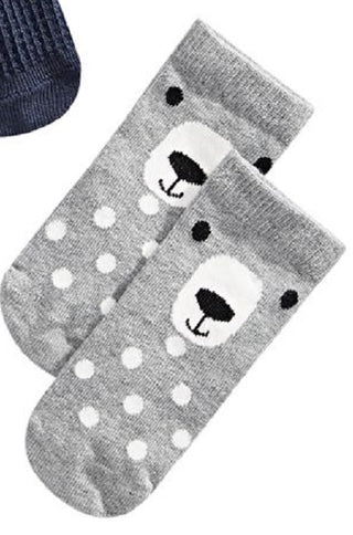 First Impressions Baby Plaid / Grid / Bear 3 pares de meias vermelhas tamanho 0-6 meses