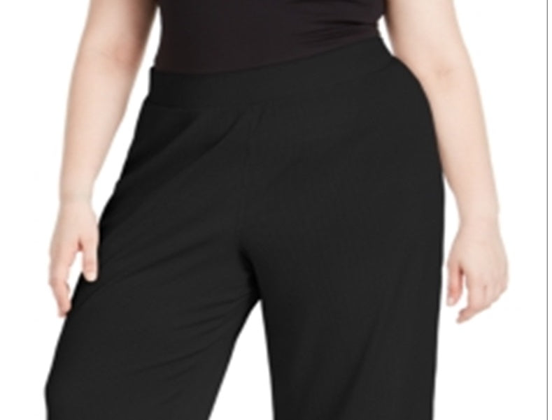 Calça Culottes Plus Size Canelada Feminina Ideology Preta Tamanho 2X