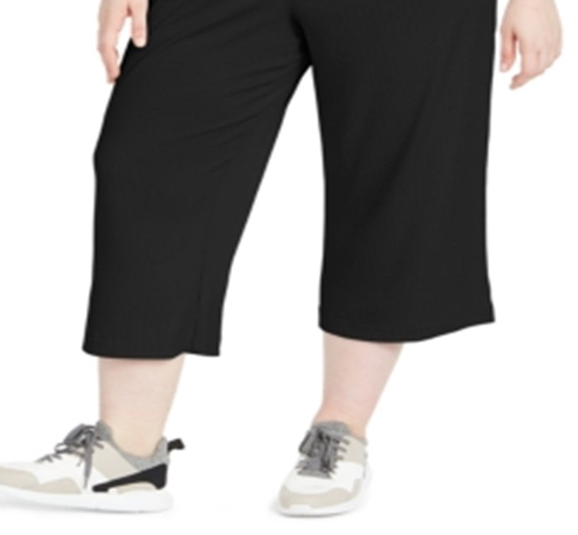 Calça Culottes Plus Size Canelada Feminina Ideology Preta Tamanho 2X