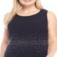 Vestido feminino Kasper sem mangas com decote em joia e comprimento até o joelho, preto, tamanho 24W