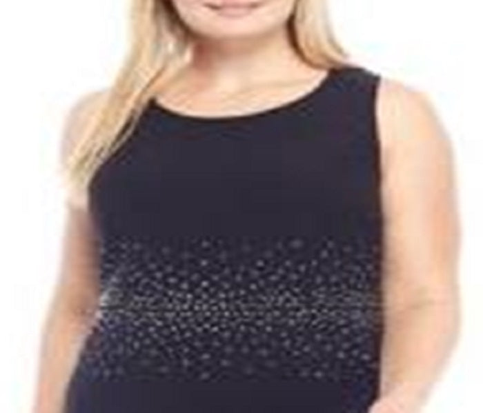Vestido feminino Kasper sem mangas com decote em joia e comprimento até o joelho, preto, tamanho 24W