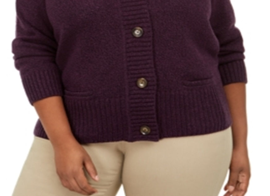 Karen Scott Cardigan Feminino Marled Wing Collar Roxo Tamanho 3x