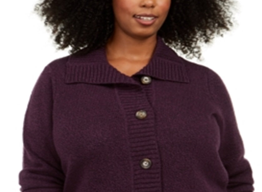 Karen Scott Cardigan Feminino Marled Wing Collar Roxo Tamanho 3x