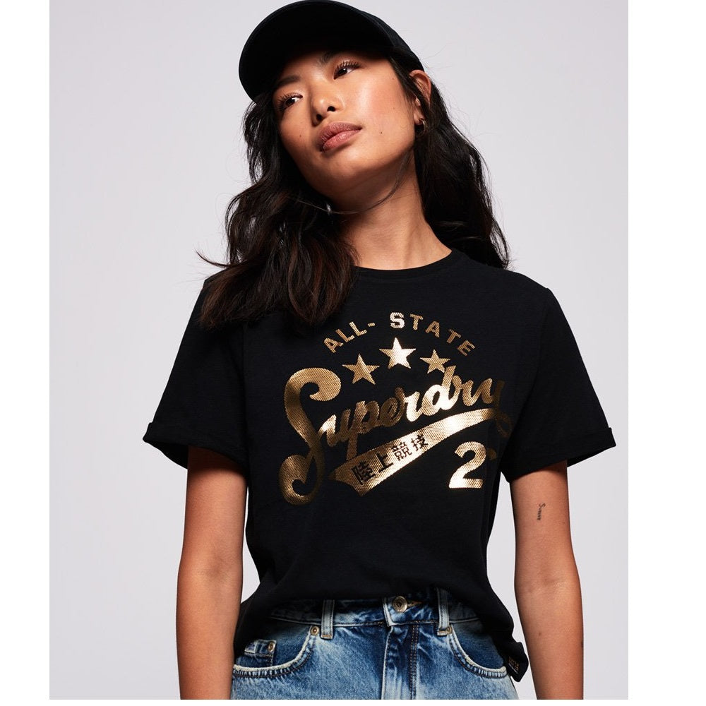 Camiseta feminina Superdry Foil Airtel Boxy, cinza, tamanho 12