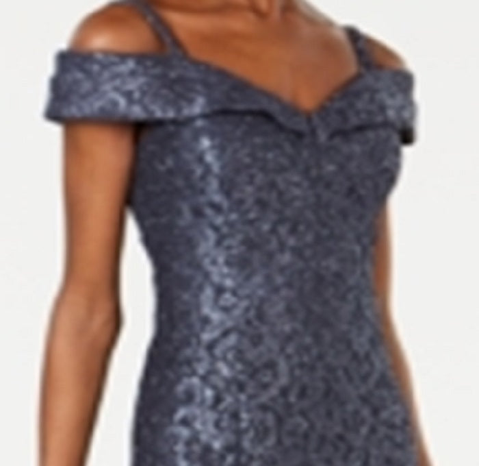 Vestido de renda ombro a ombro feminino R &amp; M Richards, tamanho 18, prateado