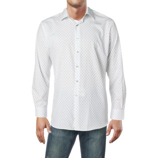 Camisa masculina Alfani com botões, estampada e resistente a rugas, branca, tamanho P