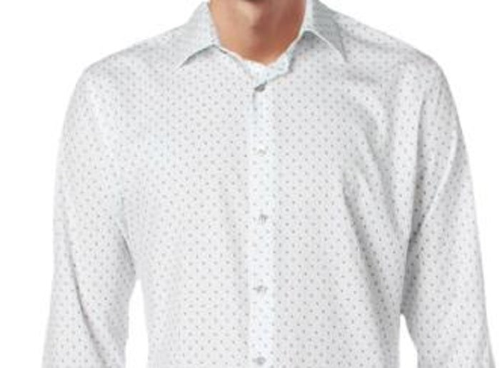 Camisa masculina Alfani com botões, estampada e resistente a rugas, branca, tamanho P