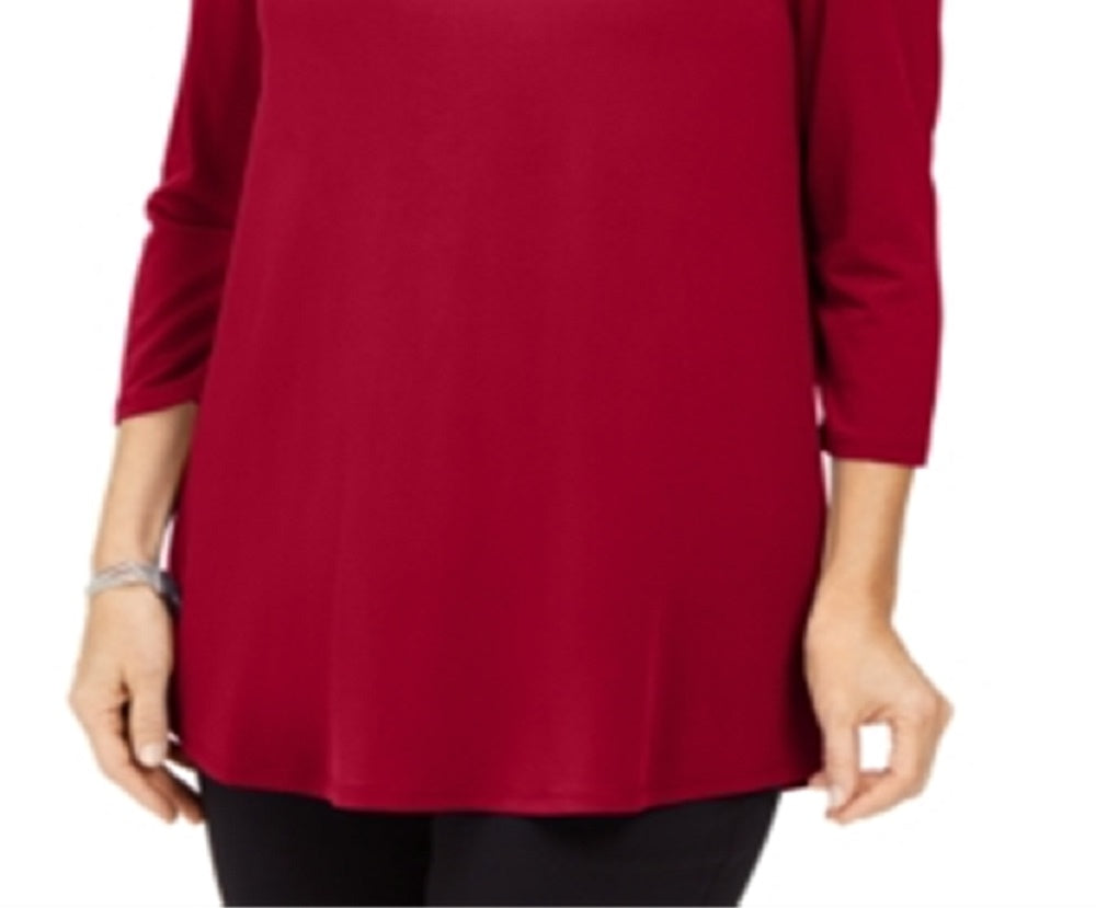JM Collection Top feminino com ombros descobertos e detalhes em vermelho, tamanho X-S