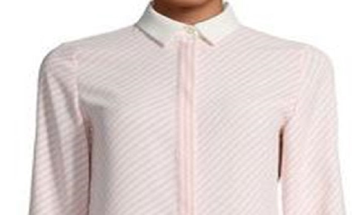 Anne Klein Blusa Oxford Feminina Listrada Manga Longa CDC Branca Tamanho XS
