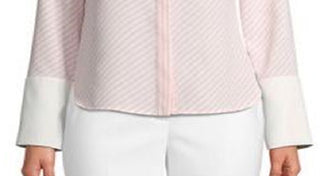 Anne Klein Blusa Oxford Feminina Listrada Manga Longa CDC Branca Tamanho XS