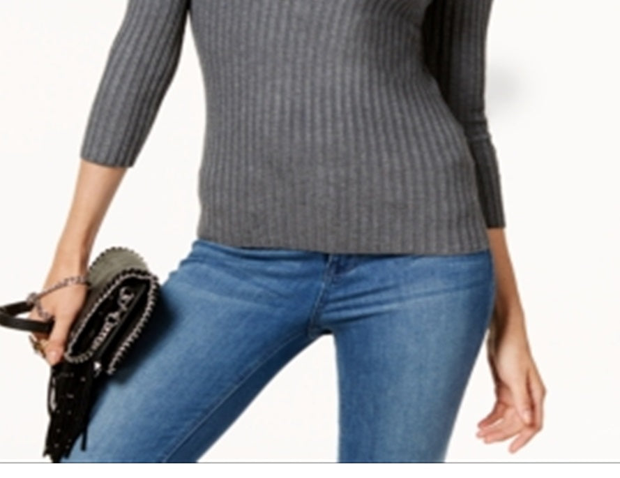 Suéter feminino com zíper frontal da INC International Concepts, cinza, tamanho médio