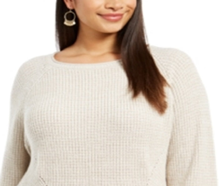 Suéter feminino estilo &amp; co plus size com acabamento em pointelle marrom tamanho 0X