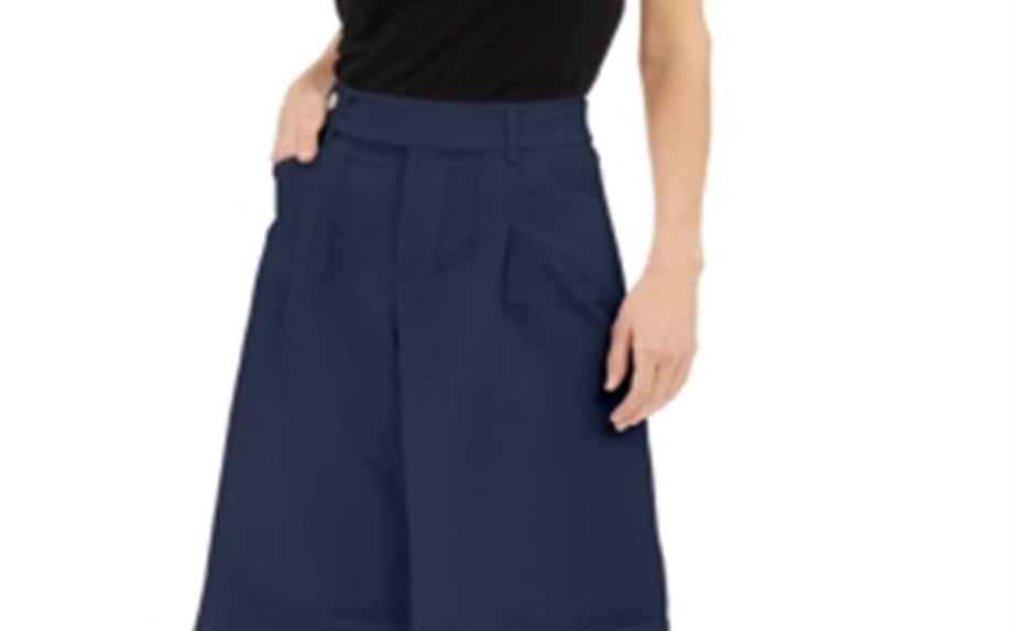 Calça feminina de cintura alta com pregas frontais e pernas largas, tamanho 6, azul, da INC International Concepts