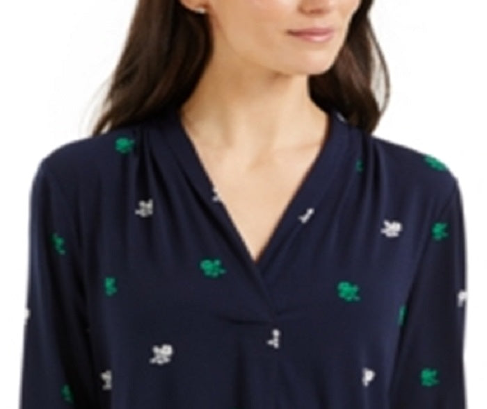 Charter Club Petite Printed Top Azul Tamanho PL