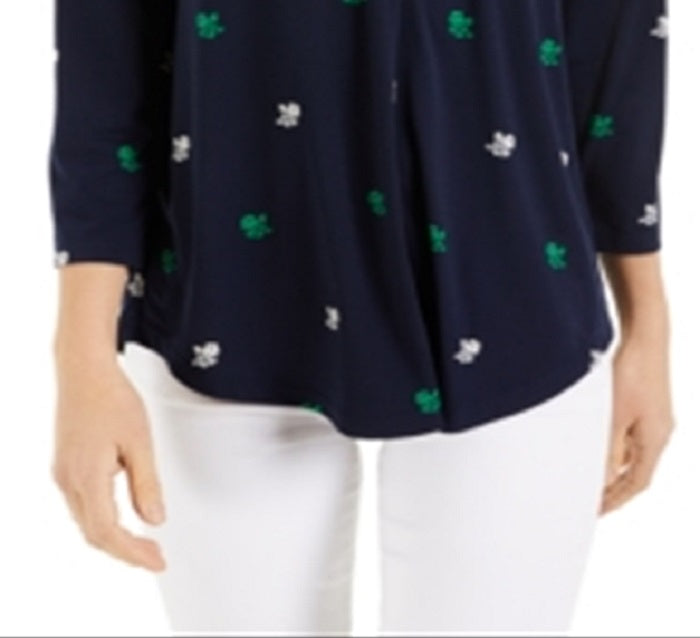 Charter Club Petite Printed Top Azul Tamanho PL