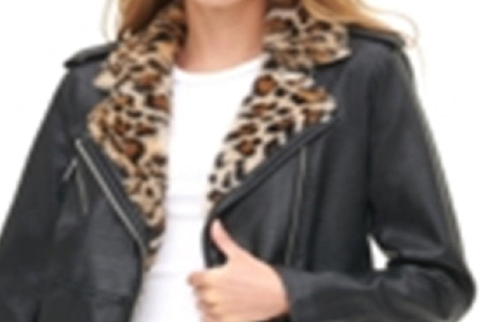 Jaqueta Levi's Feminina Moto Oversized de Couro Sintético com Lapelas Forradas de Pele Sintética, Preta, Tamanho X-G